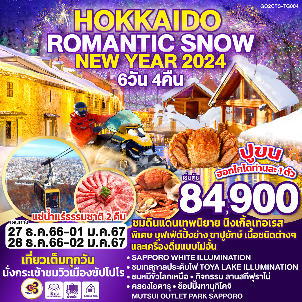 HOKKAIDO ROMANTIC SNOW NEW YEAR 6D 4N โดยสายการบินไทย TG