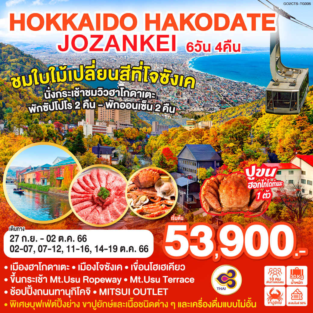 HOKKAIDO HAKODATE JOZANKEI 6D 4N โดยสายการบินไทย TG
